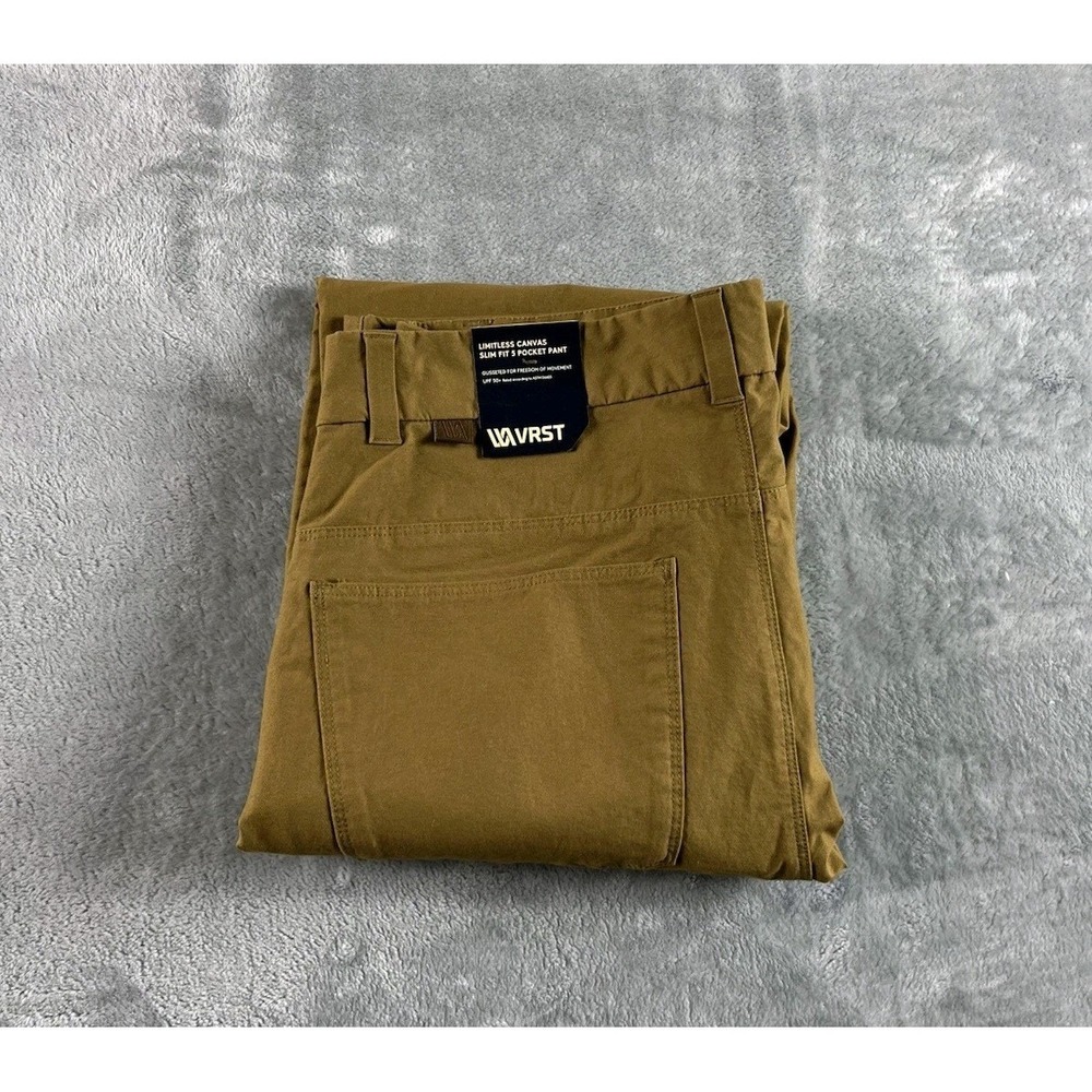 VRST Pants Mens 31x34 Brown Limitless Slim Fit Canvas 5 Pocket UPF 50+ Stretch